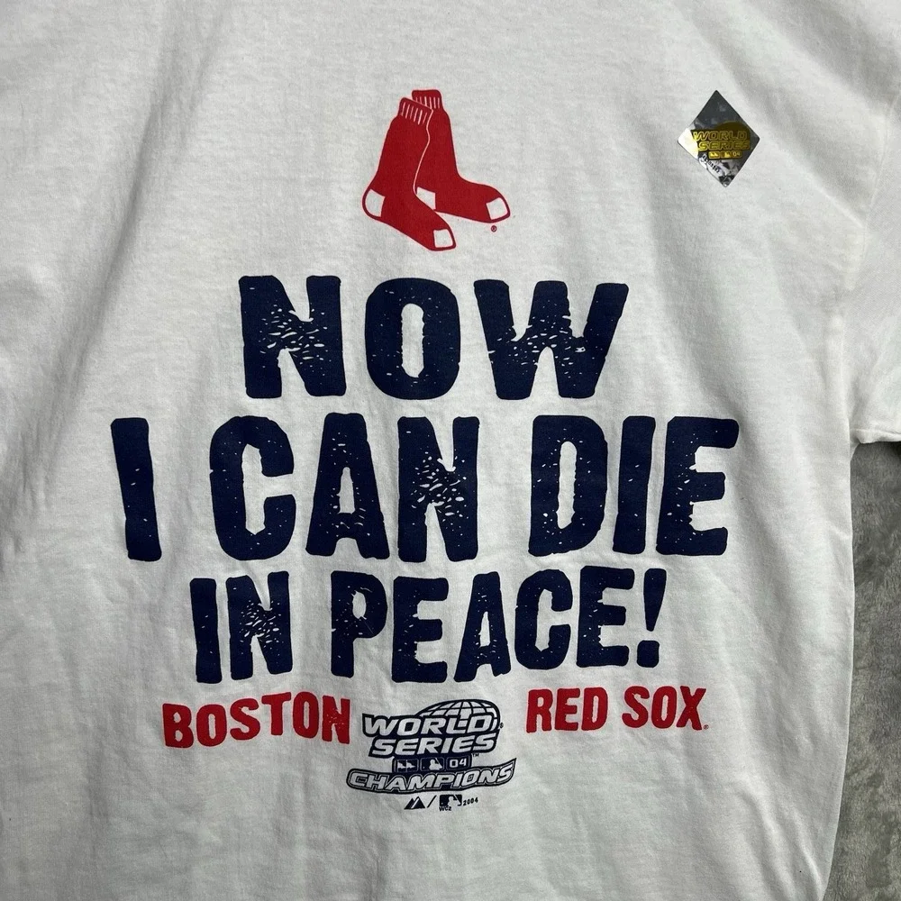Vintage Y2K Red Sox 2004 World Series Champions M Shirt Now I Can Die In Peace - Picture 2 of 8